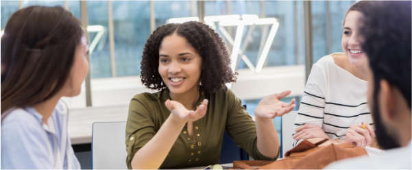 confident woman speaking calmly